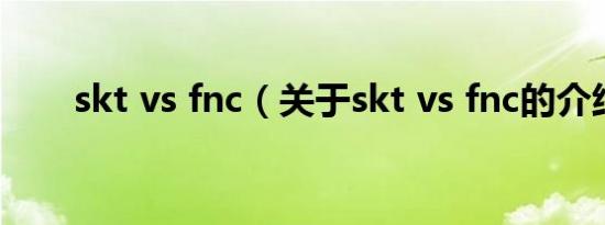 skt vs fnc（关于skt vs fnc的介绍）