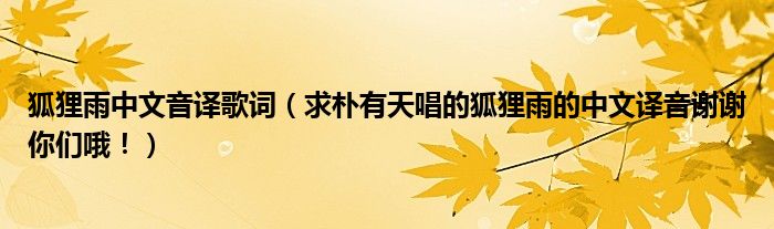 狐狸雨中文音译歌词（求朴有天唱的狐狸雨的中文译音谢谢你们哦！）