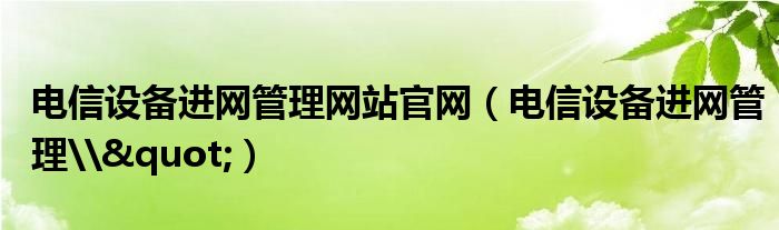 电信设备进网管理网站官网（电信设备进网管理\&quot;）