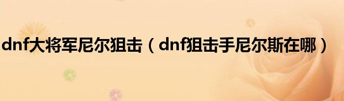 dnf大将军尼尔狙击（dnf狙击手尼尔斯在哪）