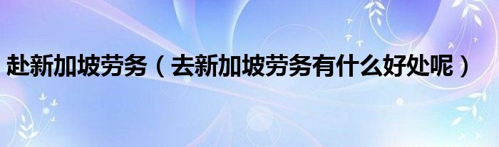 赴新加坡劳务（去新加坡劳务有什么好处呢）