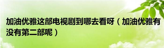 加油优雅这部电视剧到哪去看呀（加油优雅有没有第二部呢）