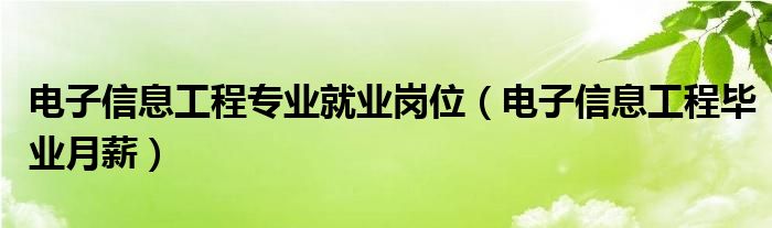 电子信息工程专业就业岗位（电子信息工程毕业月薪）